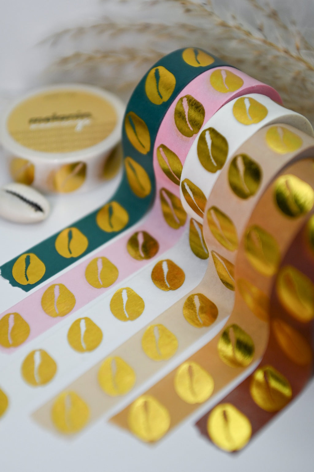 Cowrie Shell Washi Tape Set - Gold Foil Brown Sugar Collection